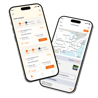 Dispatcher Gate dispatch board app showing assigned loads and load details map