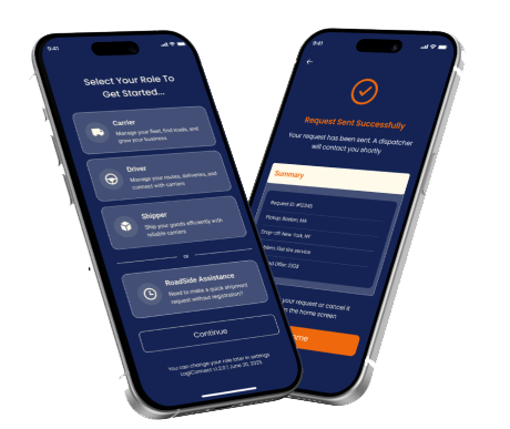 Dispatcher Gate onboarding — select carrier, driver, shipper or roadside role
